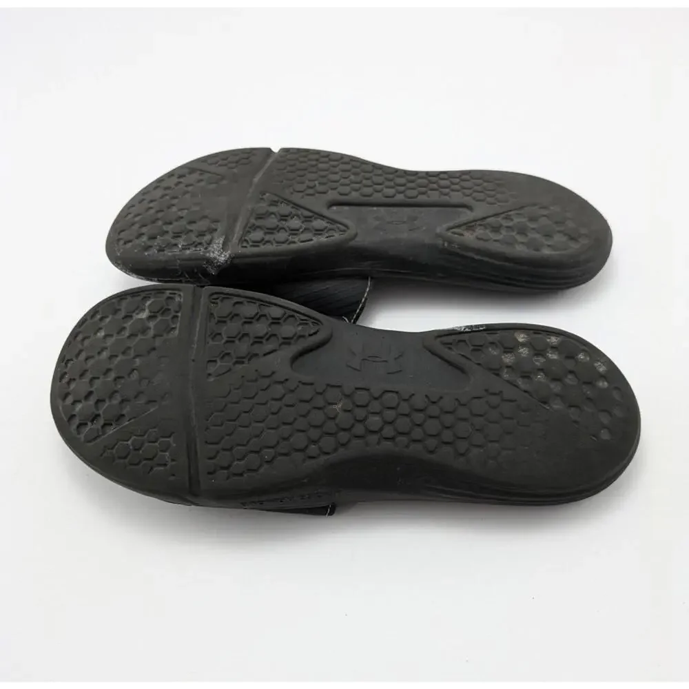 Mens Under Armour Black Silver Slip On Slides Sandals 1248165-002 Size 8